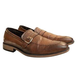 Mens Designer Franco Vanucci Brown Leather Monk Strap Dress Loafers -Size 8 -EUC